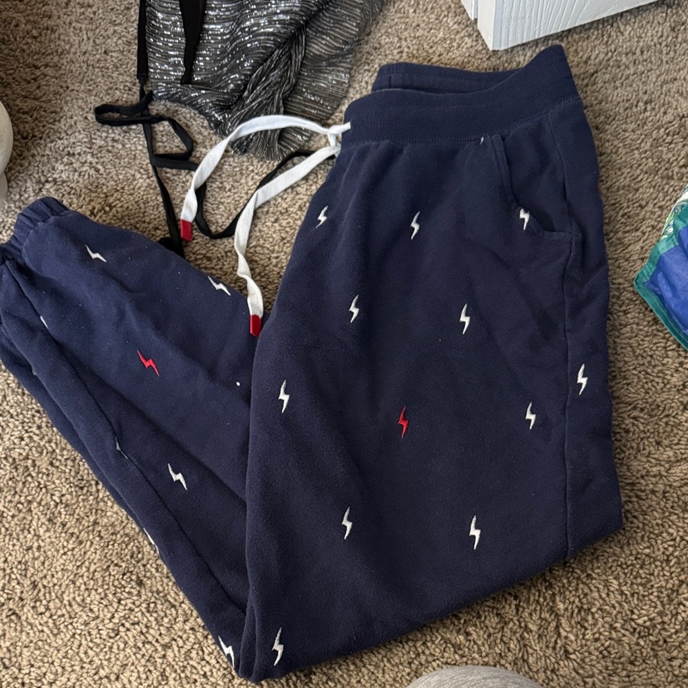 PJ Salvage Navy Joggers with Lightning Bolt Design